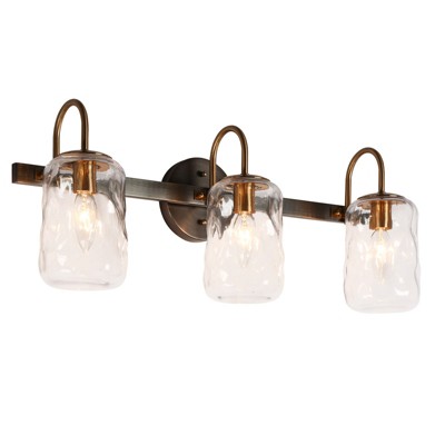 LNC Erharting Polished Gold and Ripple Glass Mason Jar Modern/Contemporary Vanity Lights, 1 Light/ 2 Light/3 Light/4 Light