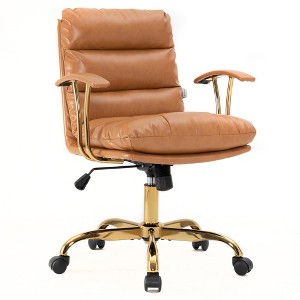 LeisureMod Regina Ergonomic Executive Office Chair – Padded Leather with Gold Steel Frame, Adjustable Height Computer Desk Chair & Swivel Base - 1 of 4
