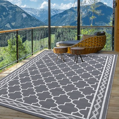 Reversible Rug, Waterproof Geometric Mat for Patio, Deck & Picnics