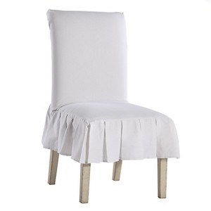 White Cotton Duck Pleated Dining Chair Slipcover, White Short