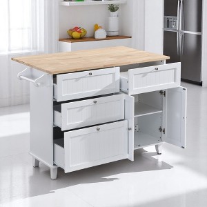 Kitchen Island Set with Drop Leaf, Storage Cabinet, Drawers, Towel Rack and 2 Stools, Dining Table Set with Adjustable Shelf, Solid Wood Top - 1 of 4