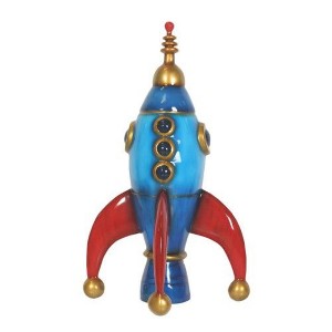 Garden Elements Fiberglass Indoor Christmas Figurine Statue Decor, Toy Spaceship, Blue, 43" - 1 of 3