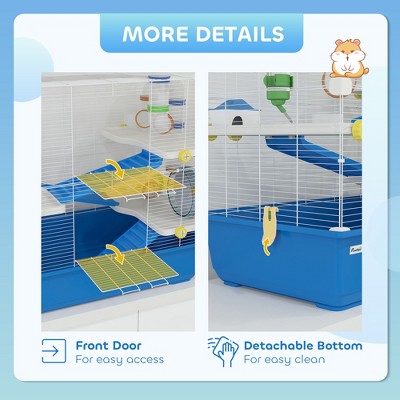 Blue 4-Tier Hamster Cage with Tunnel System and Accessories