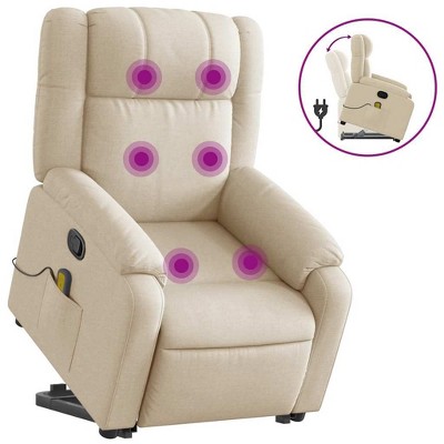vidaXL Electric Power Lift Recliner Chair with Stand-Up Assistance - Cream Fabric Manual Massage Armchair for Living Room Comfort