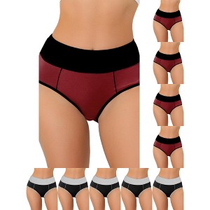 INSPIRE CHIC Women's High Waist Tummy Control Color-Block Available in Plus Size Briefs 10 Packs - 1 of 4