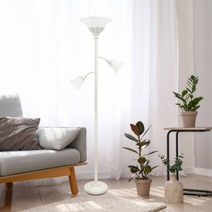 Torchiere Floor Lamp with 2 Reading Lights and Scalloped Glass Shades - Lalia Home - 1 of 4