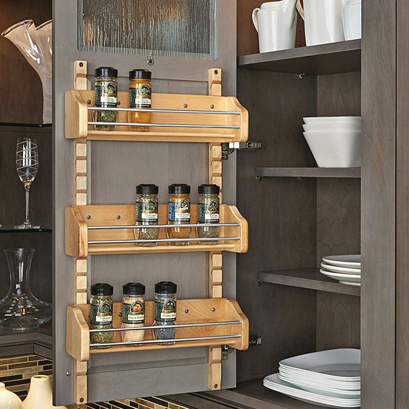 Rev-A-Shelf 4ASR-15 Small Adjustable 3-Shelf Kitchen Cabinet Door Mounted Wooden Spice Rack with Door Mount Brackets, 4 of 7