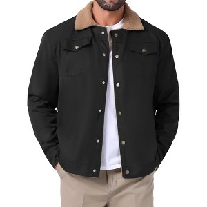 INSPIRE CHIC Men's Winter Collared Button Front Fleece Lining Pockets Trucker Jacket - 1 of 4