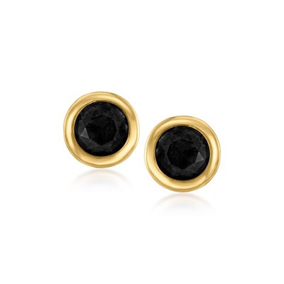 Ross-Simons Bezel-Set Black Onyx Stud Earrings in 10kt Yellow Gold