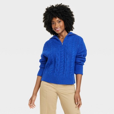 Women&#39;s Quarter Zip Sweater - A New Day&#8482; Blue S