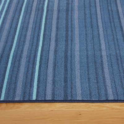 Layne Navy Blue and Light Blue Stripe Washable Synthetic Area Rug