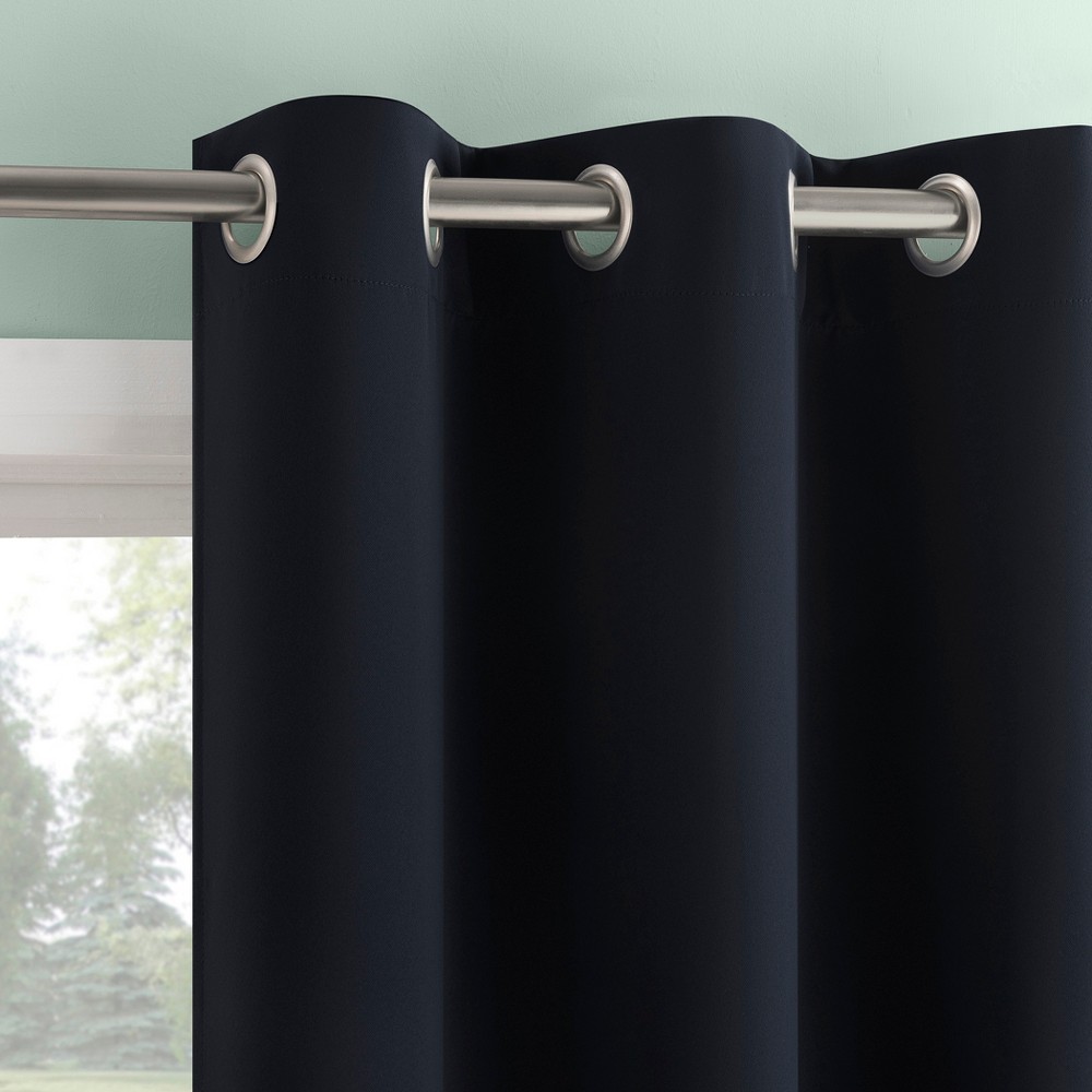2pc 37"x84" Sun Zero Tedrow 100% Blackout Grommet Curtain Panel Pair Navy Blue: Modern Thermal Insulated, Noise Reduction