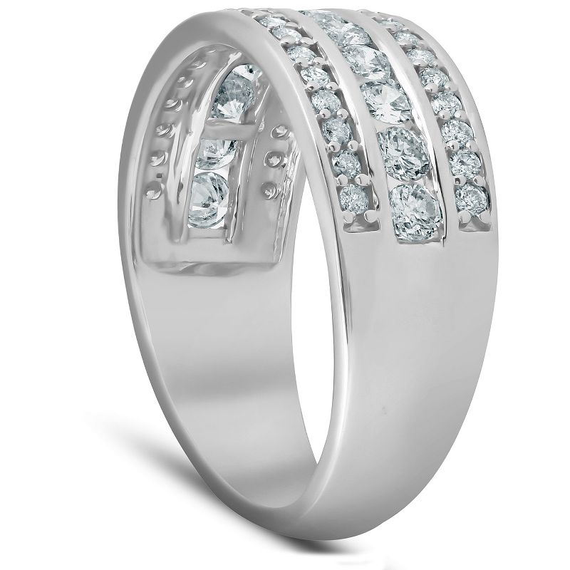 Pompeii3 1 Ct Diamond Three Row Womens Anniversary Wide Wedding Ring 10k White Gold, 2 of 5