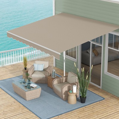 Beige 13' x 8' Retractable Patio Awning with Aluminum Frame