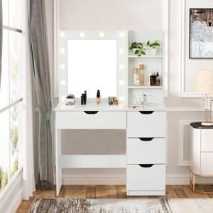 Acekool Vanity Desk with Mirror, 4 Drawers, Shelves, Power Outlet, Adjustable Lighting, Makeup Table for Bedroom - 1 of 4