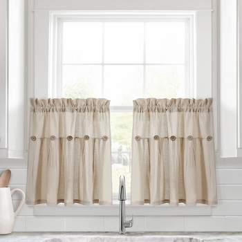 Set of 2 Farmhouse Linen Button Kitchen Curtain Tiers - Lush Décor