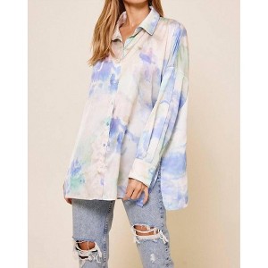 Women's Monica Tie Dye Print friend Satin Shirt and Matching Crop Top - Ces Femme - 1 of 4