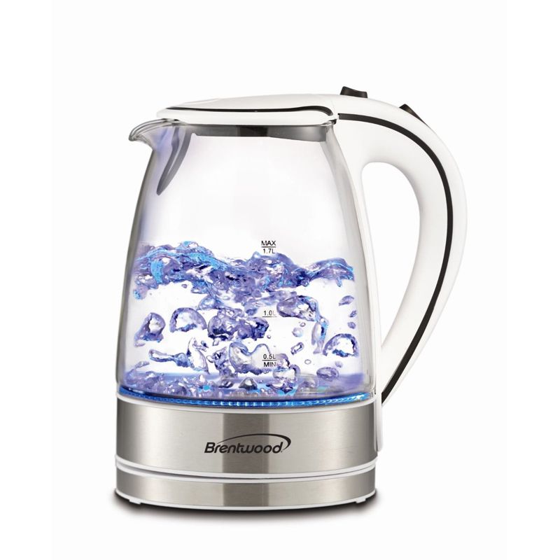 Brentwood 1.7L Tempered Glass Tea Kettle in White, 1 of 8