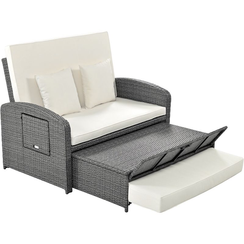 Carrie PE Wicker Rattan Double Chaise Lounges for 2-Person with Adjustable Back and Cushions, Outdoor Furniture, Tanning Near Me - Maison Boucle, 3 of 10