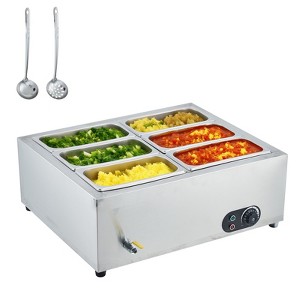 Commercial Food Warmer, 2-Pan Stainless Steel Buffet Bain Marie Steam Table with Adjustable Temperature Control for Catering Restaurants and Parties - 1 of 4