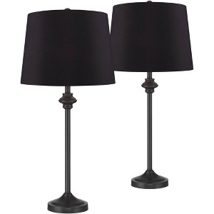360 Lighting Lynn Modern Industrial Buffet Table Lamps 26" High Set of 2 Dark Bronze Metal Black Faux Silk Drum Shade for Bedroom Living Room Bedside - 1 of 4