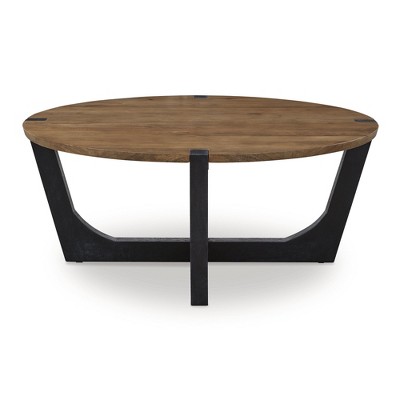 Round Black and Brown Mango Wood Coffee Table