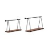 Sagebrook Home Set of 2 Wall Shelves - 12"/14" Brown and Black Wood and Metal Rustic Floating Swing Wall Shelves - 2 of 4