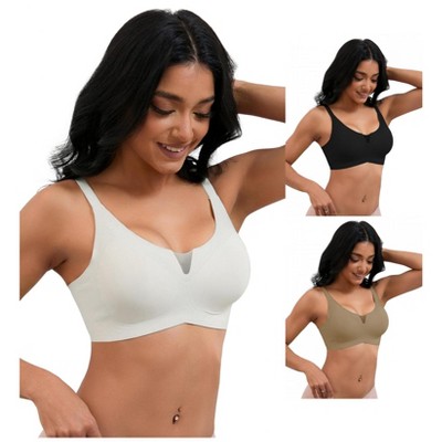 INSPIRE CHIC 3 Pcs Women's Mesh Wirefree Adjustable Straps Padded Comfortable Push Up Bras