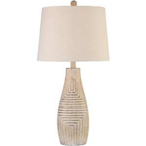John Timberland Southwest Rustic Table Lamp 27" Tall Faux Light Wood Oatmeal Fabric Drum Shade for Living Room Bedroom Bedside Nightstand - 1 of 4