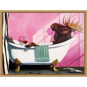 Amanti Art Retirement (Moose in Bath) by Lucia Heffernan Canvas Wall Art Print Framed 24 x 18-in. - 1 of 4