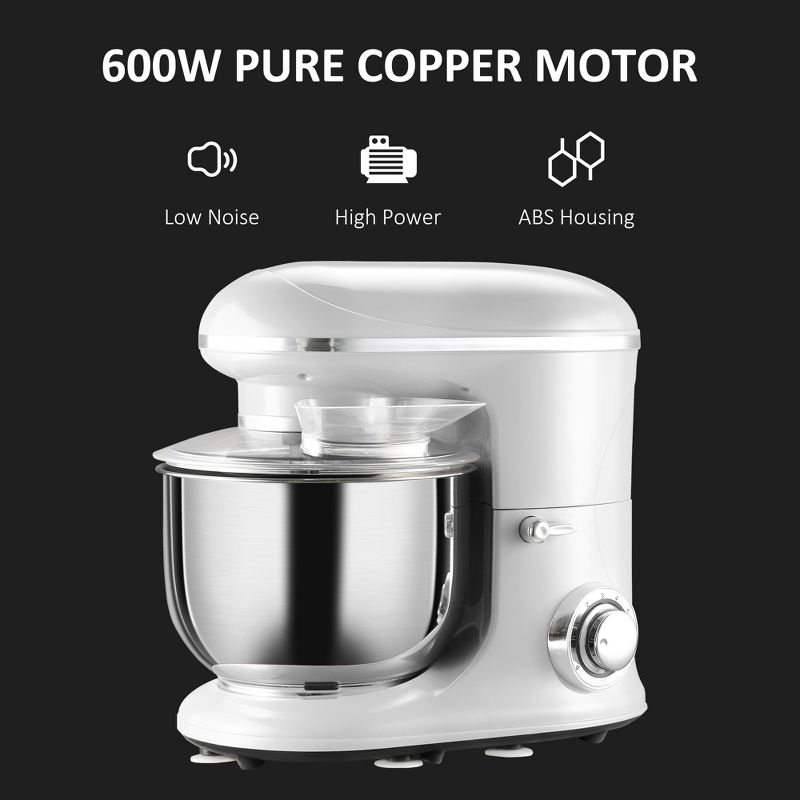 HOMCOM 6 Qt Stand Mixer with 6+1P Speed, 600W and Tilt Head, Kitchen Electric Mixer with Stainless Steel Beater, Dough Hook, Whisk for Baking, 5 of 7