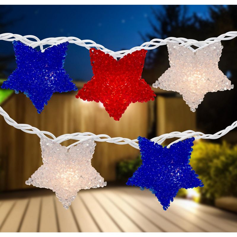 Northlight 10ct Patriotic 4th of July Star Shaped Outdoor String Lights - 6' White Wire, 2 of 8