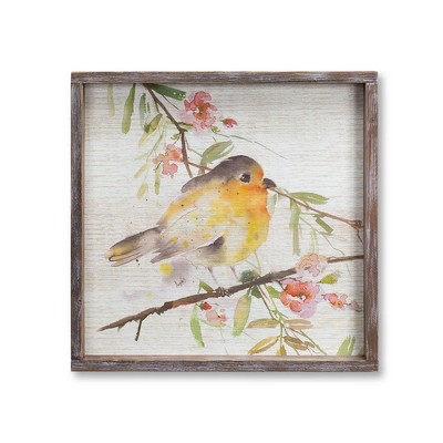 Rustic Brown Wood Framed Watercolor Bird Plaques Set