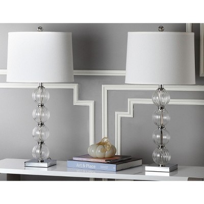 Amanda Clear Glass Bubble Stem Nightstand Lamps with Empire Shades, Set of 2