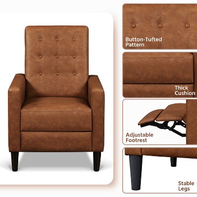 Brown Faux Leather Recliner with Button Tufting