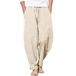COOFANDY Men's Linen Harem Drawstring Pants Casual Elastic Waist Lightweight Trouser Summer Beach Yoga Pants - 1 of 4