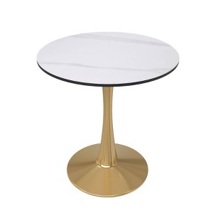 LeisureMod Bristol 27" Round Dining Table – Sintered Stone Top Accent Café Table & Sturdy Steel Gold Pedestal Base for Kitchen and Small Spaces - 1 of 4