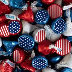 100 Pcs Patriotic Candy Hershey's Kisses Milk Chocolate, Red White & Blue (1lb, Approx. 100 Pcs)  - By Just Candy - 1 of 1