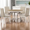 5-Piece Dining Table Set, Round Extendable Wood Table with Leaf and 4 Upholstered Chairs, Solid Wood Frame, Distressed Finish for Dining Room - 3 of 4