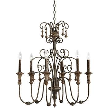 Kathy Ireland Scrolled Tiers Bronze Beige Chandelier 28" Wide French Country Cottage Scrolled Tiers 6-Light Fixture for Dining Room Kitchen Island