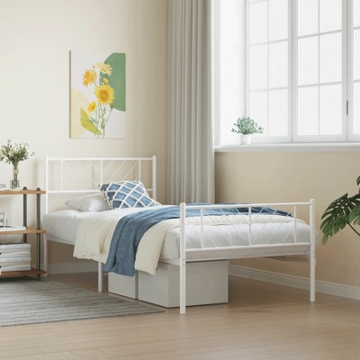 vidaXL Metal Bed Frame with Headboard and Footboard White 39.4 in.x74.8 in. Twin