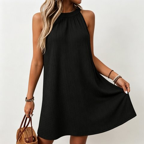 Женские платья YesFashion Women’s Summer Dresses Halter Neck Sleeveless Loose Shift Casual Summer Tunic Mini Dress ,M,Black