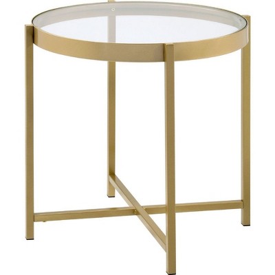 Royal Hampton End Table with Round Glass Top and Metal Frame