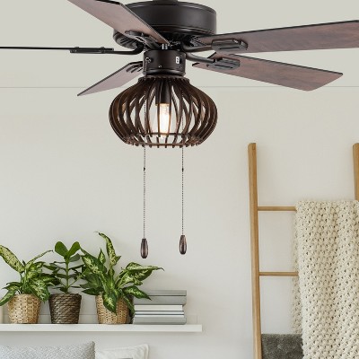 42-Inch Oil-Rubbed Bronze and Wood Caged Ceiling Fan with Light