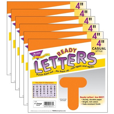 6pk 4" Casual Uppercase Ready Letters Orange - TREND