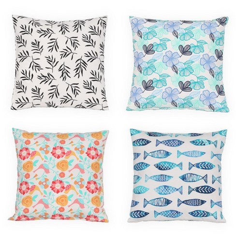 Okuna Outpost Set Of 4 Coastal Beach Throw Pillow Covers, 18x18