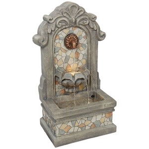 Sunnydaze Enchanting Estate Polyresin Flat Back Floor Outdoor Wall Fountain for the Patio, Deck, or Yard - 27" - Gray - 1 of 4