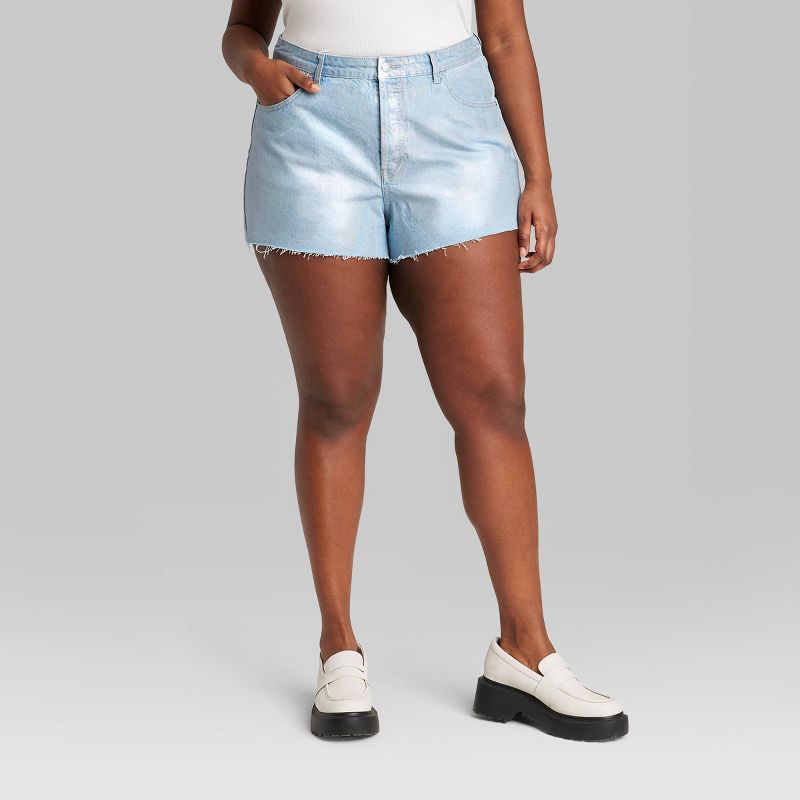 Women's High-Rise Curvy Iridescent Cutoff Jean Shorts - Wild Fable™ Light Wash, 3 of 7