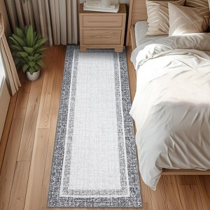 Indoor Modern Bordered Solid Color Area Rugs Ultra Soft Washable Low Pile Non Slip Carpet for Living Room Bedroom Thin Floor Mat - 1 of 4
