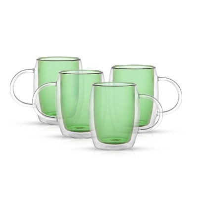 JoyJolt Aroma Double Walled Insulated Glasses - Set of 4 Double Wall Coffee Mugs - 13.5 oz - Green